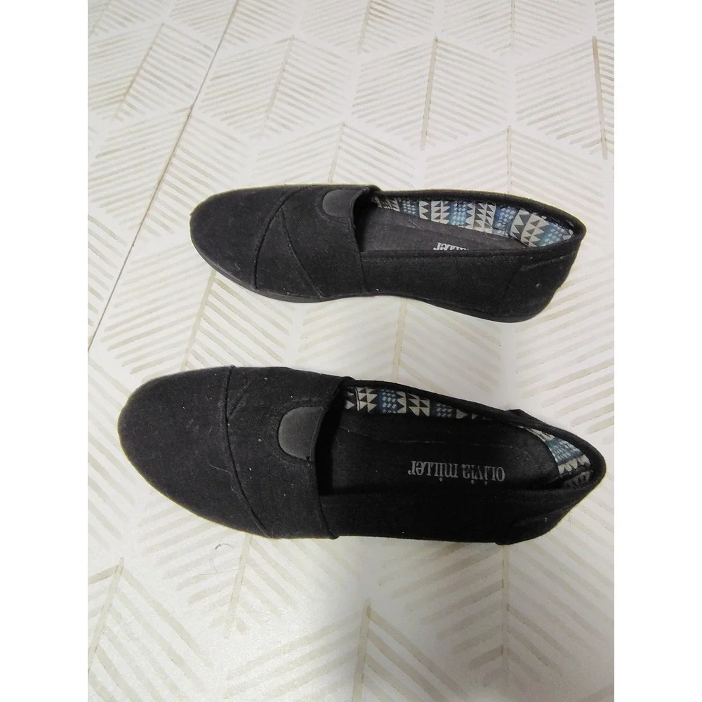 Olivia Miller Womens Black Canvas Alpargata Slip On Flats‎ Shoes